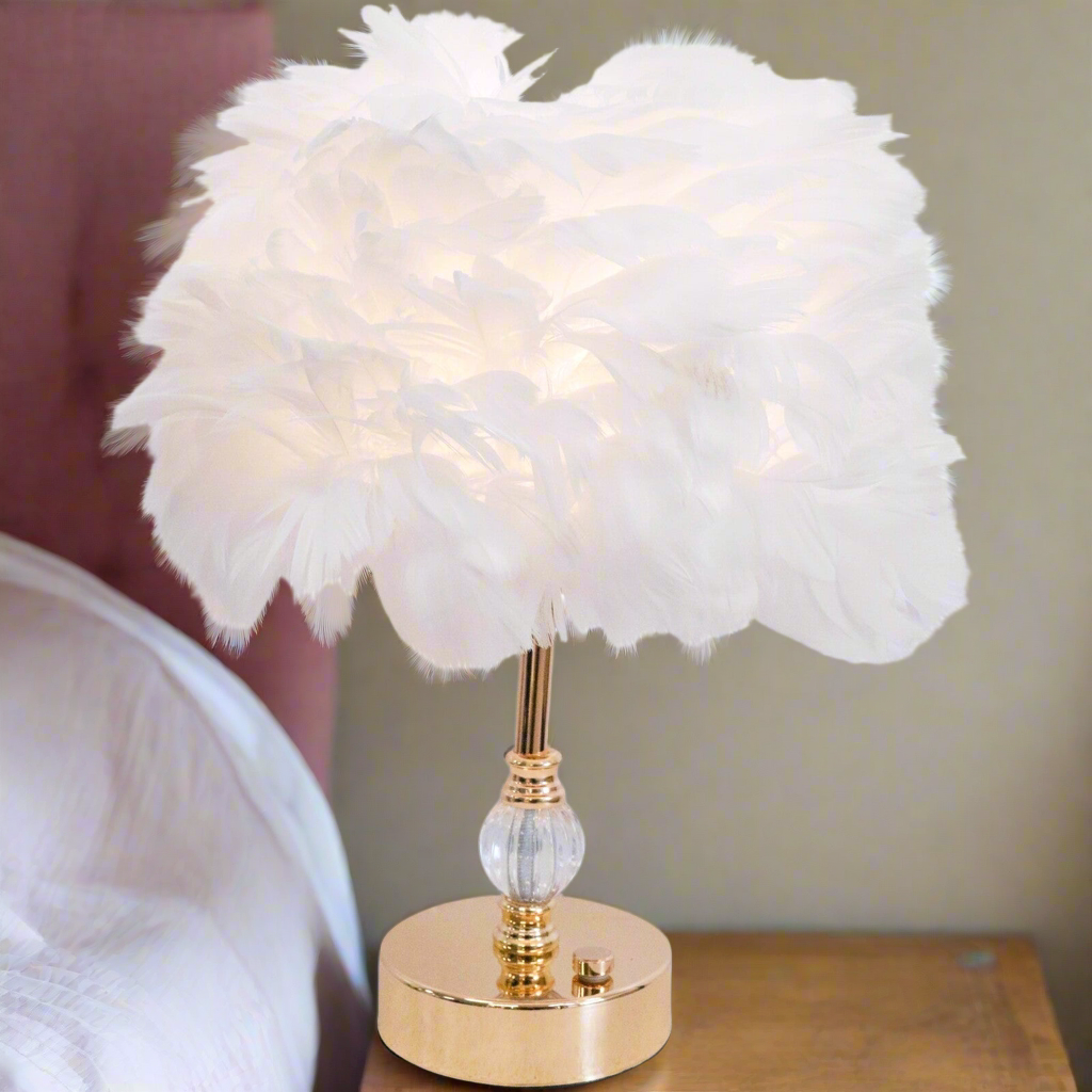 Boho White USB Lamp Feather