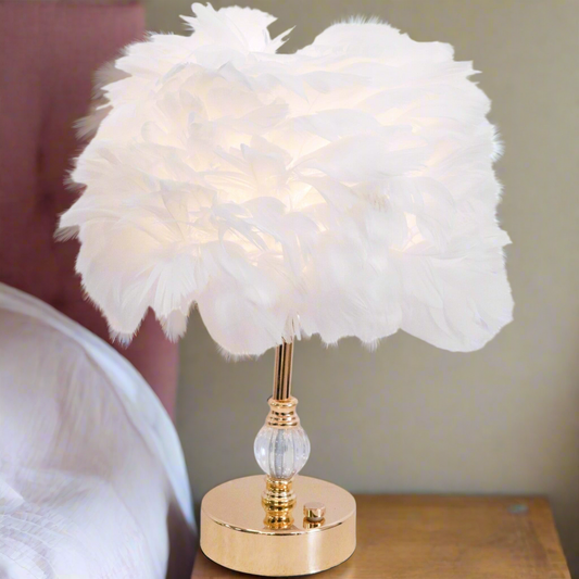 Boho White USB Lamp Feather