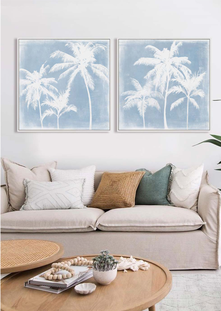 Palm Printed Framed Canvases ( 2 x Wall Art )