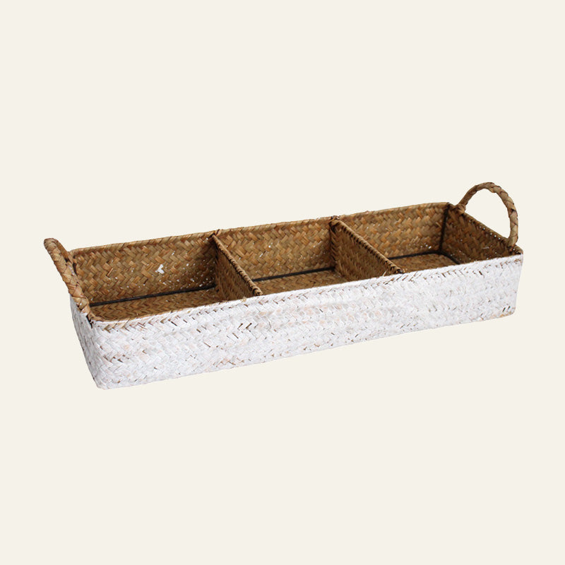 White wash storage tray with 3 sections