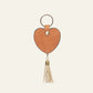 Cowhide Heart Tassel Keyring - Tan & White