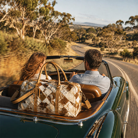 Patchwork Cowhide Weekender Bag – Tan & White