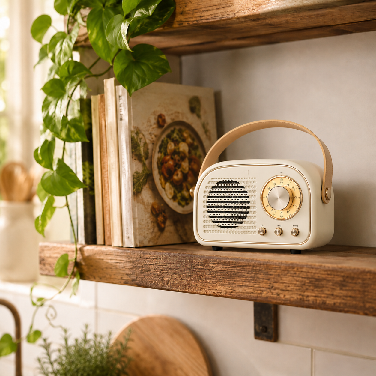 Vintage-Style Pastel Bluetooth Speaker – Cream, Pink & Mint