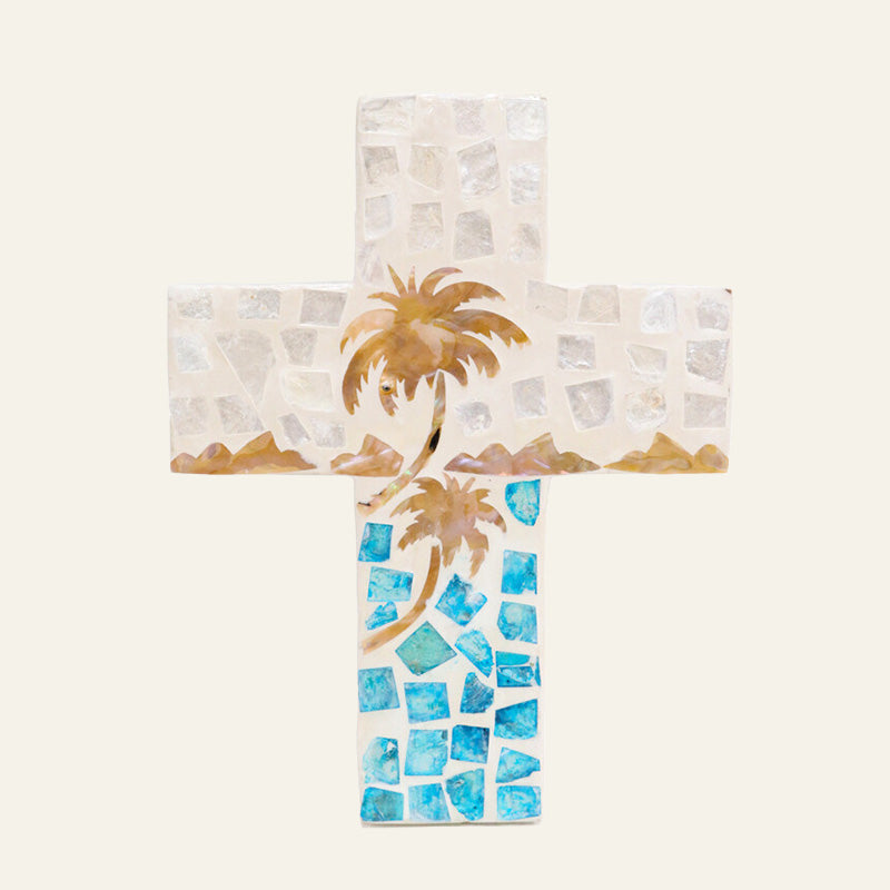 Decorative cross with palm tree design 