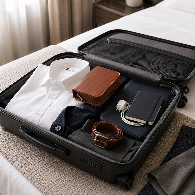 Men’s 12 Piece Travel Grooming Kit in Tan Zip Case