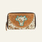 Hand-Tooled Bull Skull Cowhide Leather Wallet – Tan & White