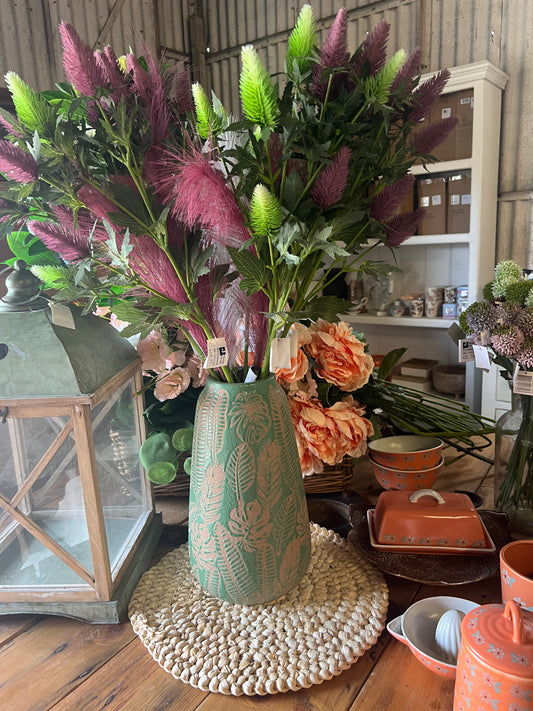 Tall Green Pattern Vase