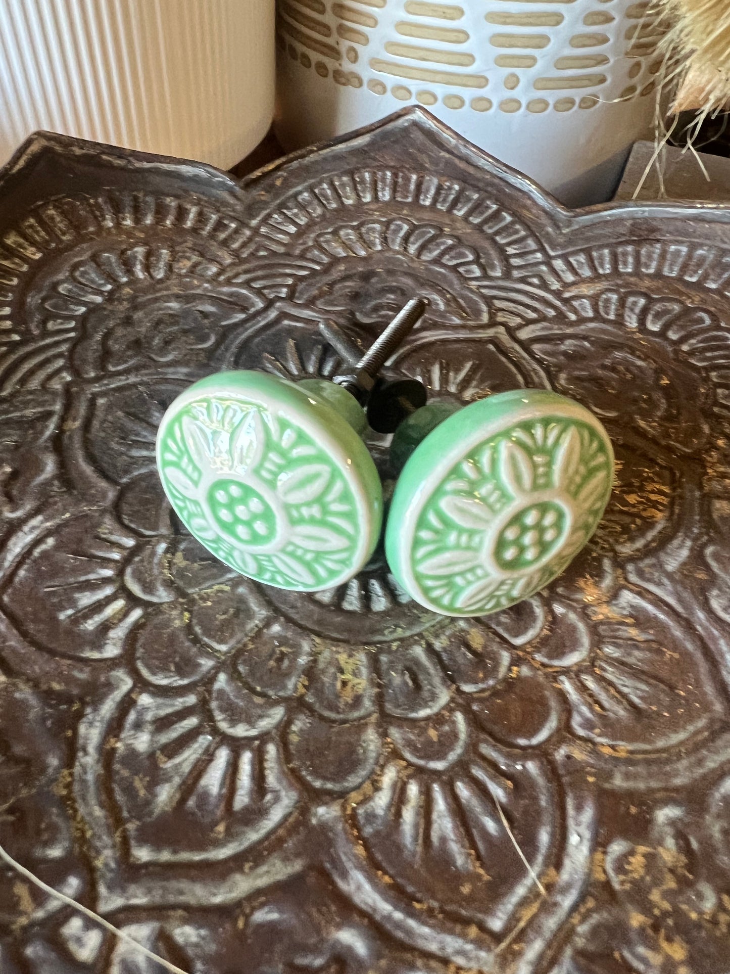 Green and White Door Knobs