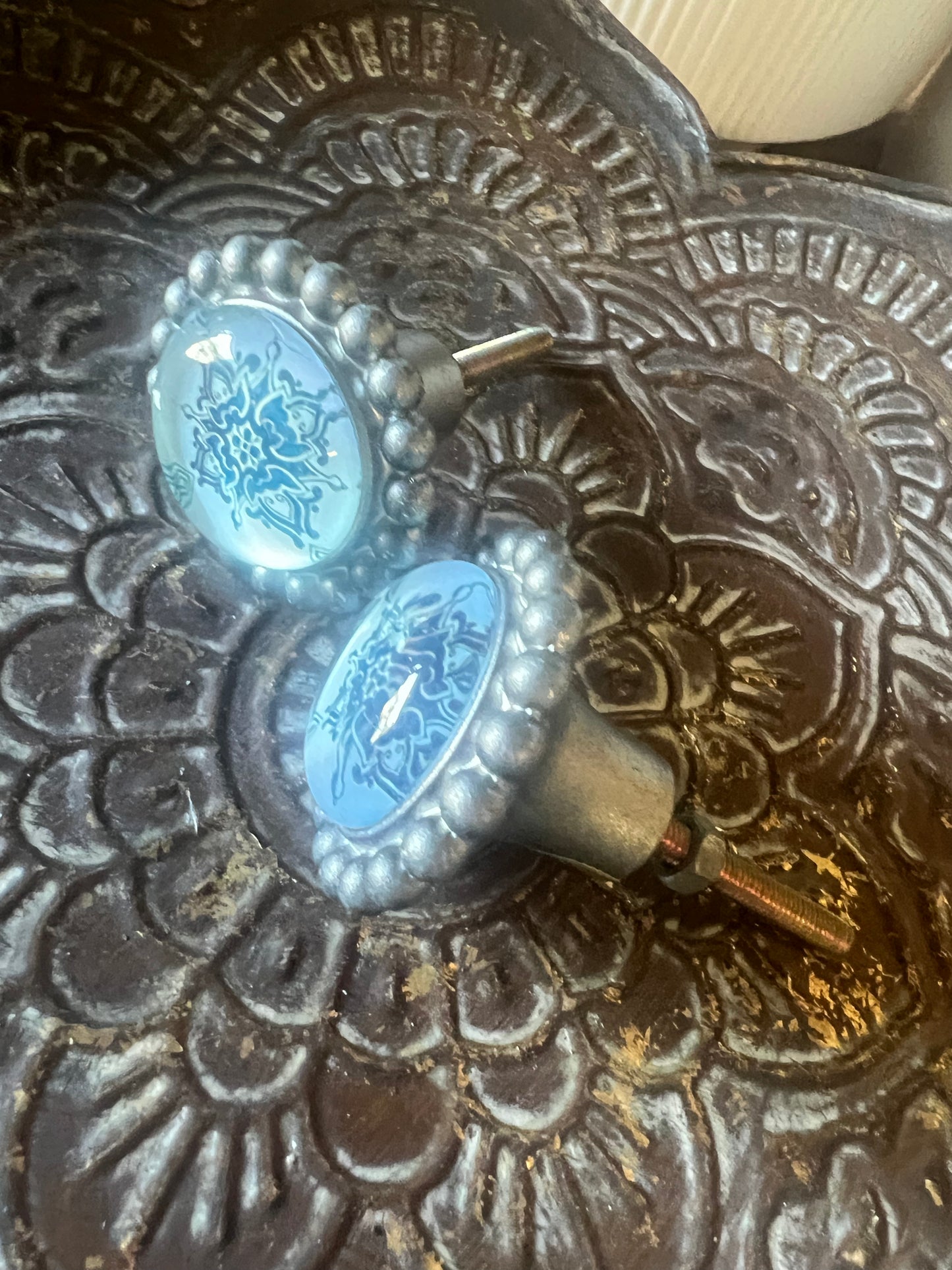 Blue & White Silver Door Knob