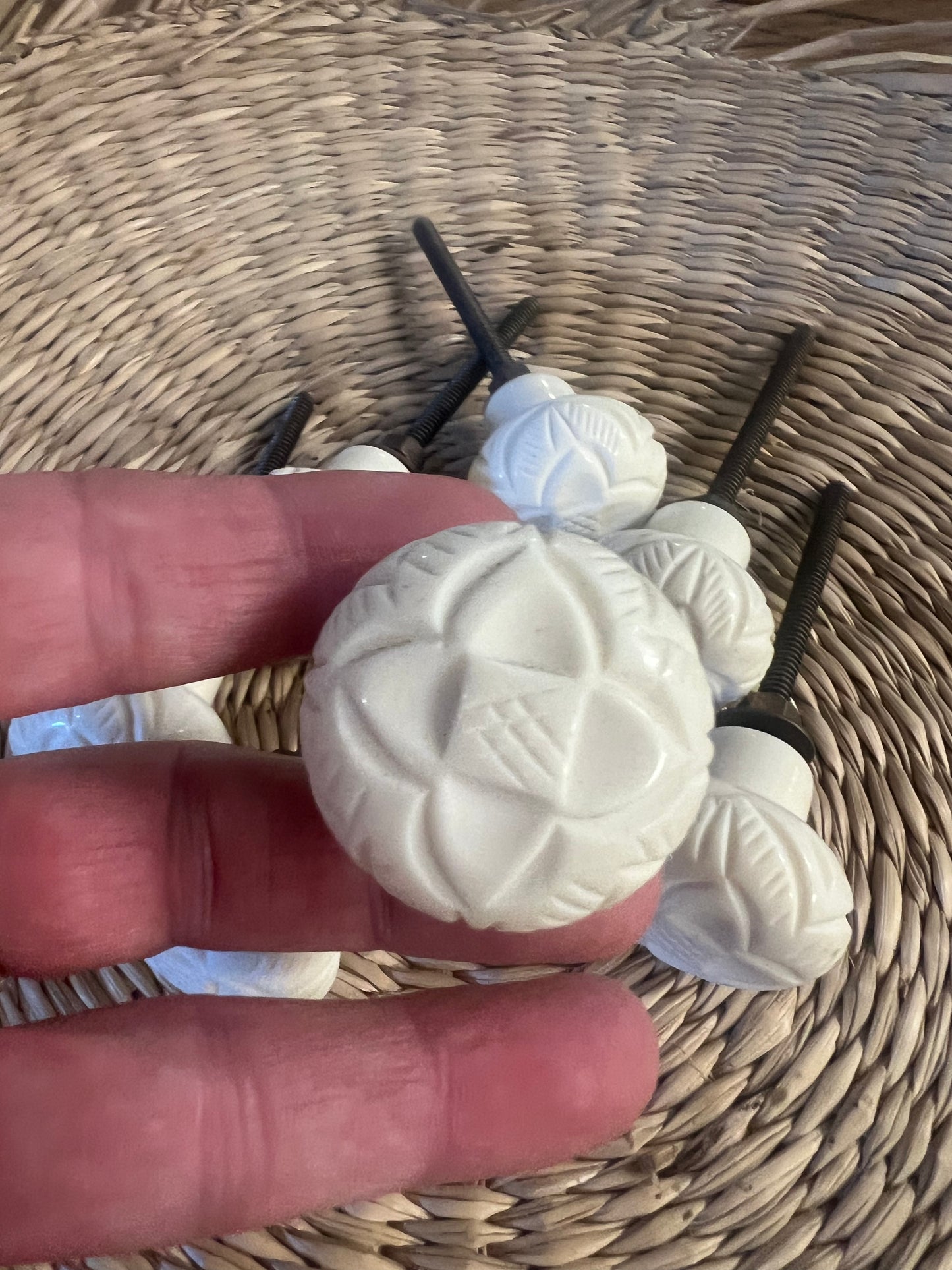 Cream pattern smaller door knobs