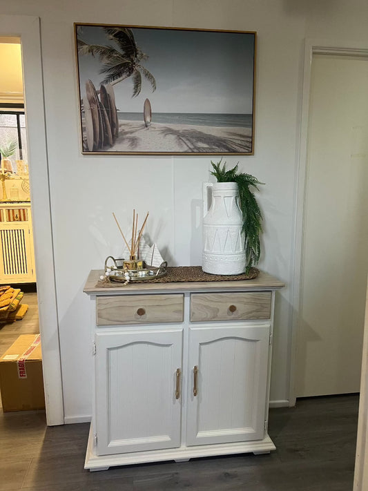 Upcycle White and Natural Wood Sideboard