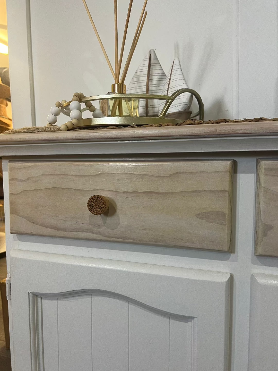 Upcycle White and Natural Wood Sideboard