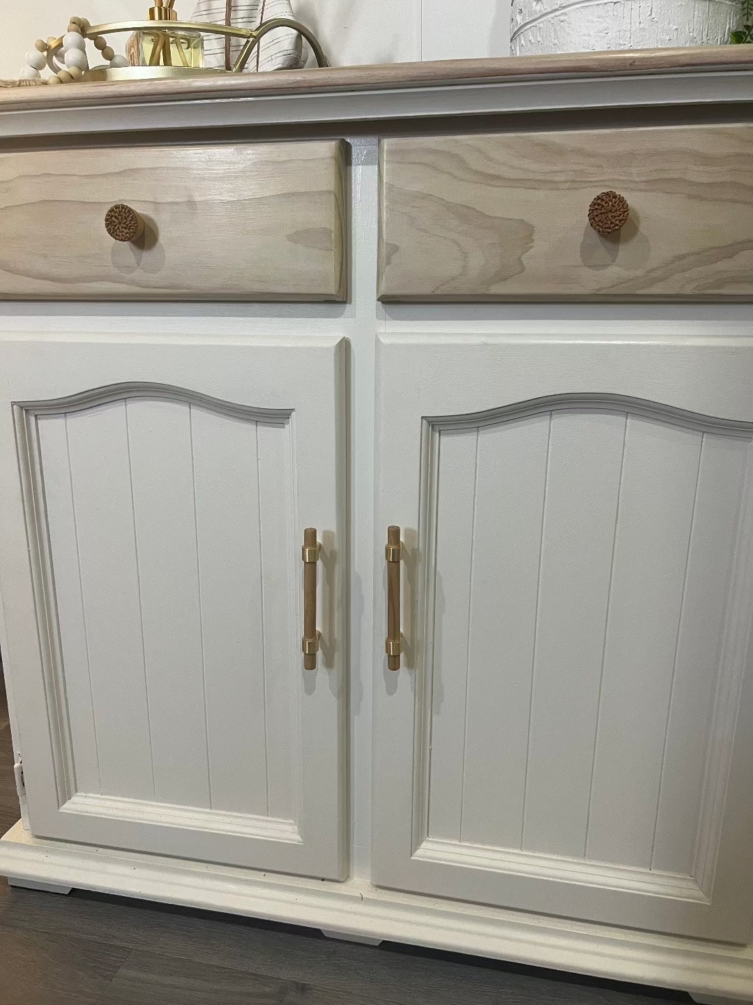 Upcycle White and Natural Wood Sideboard