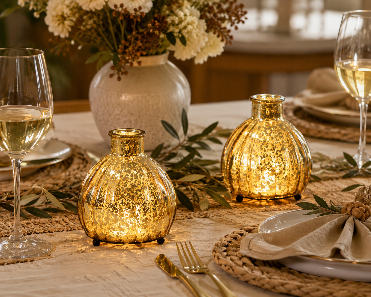 LED Glass Vase Lantern - Gold