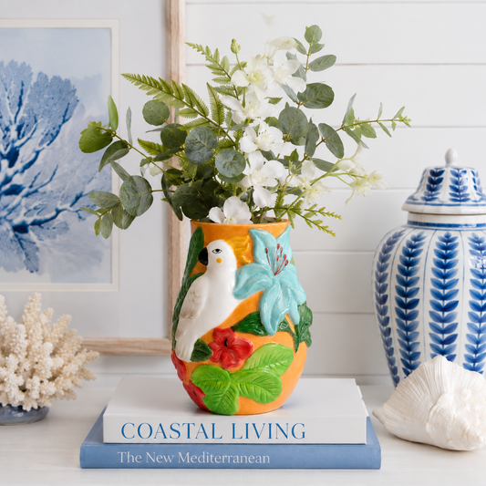 Tropical Cockatoo Ceramic Vase