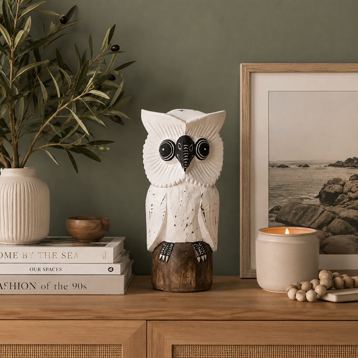 Handcarved Wooden Owl Statue