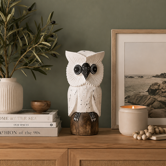 Handcarved Wooden Owl Statue