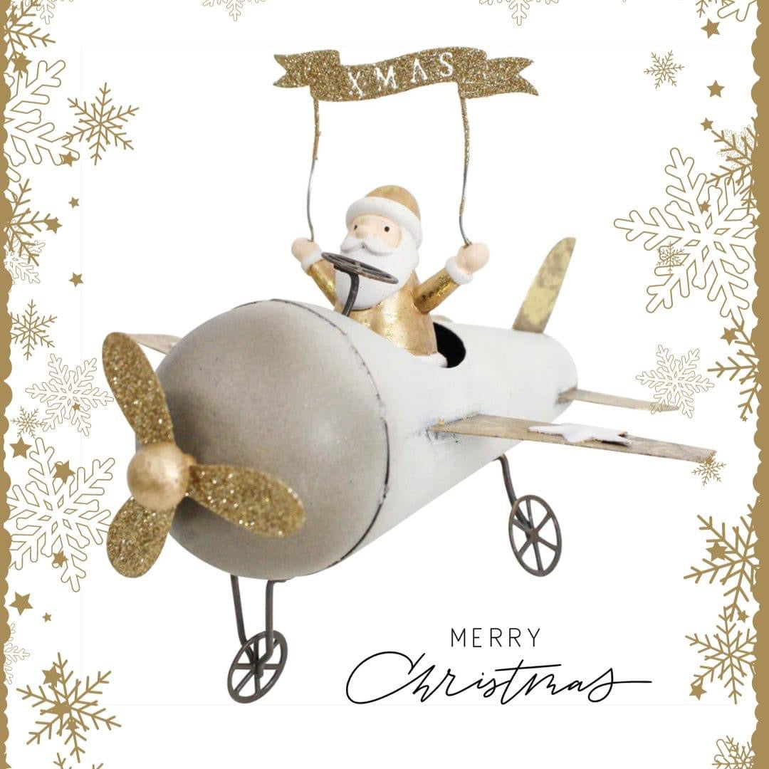 Metal Plane With Santa
