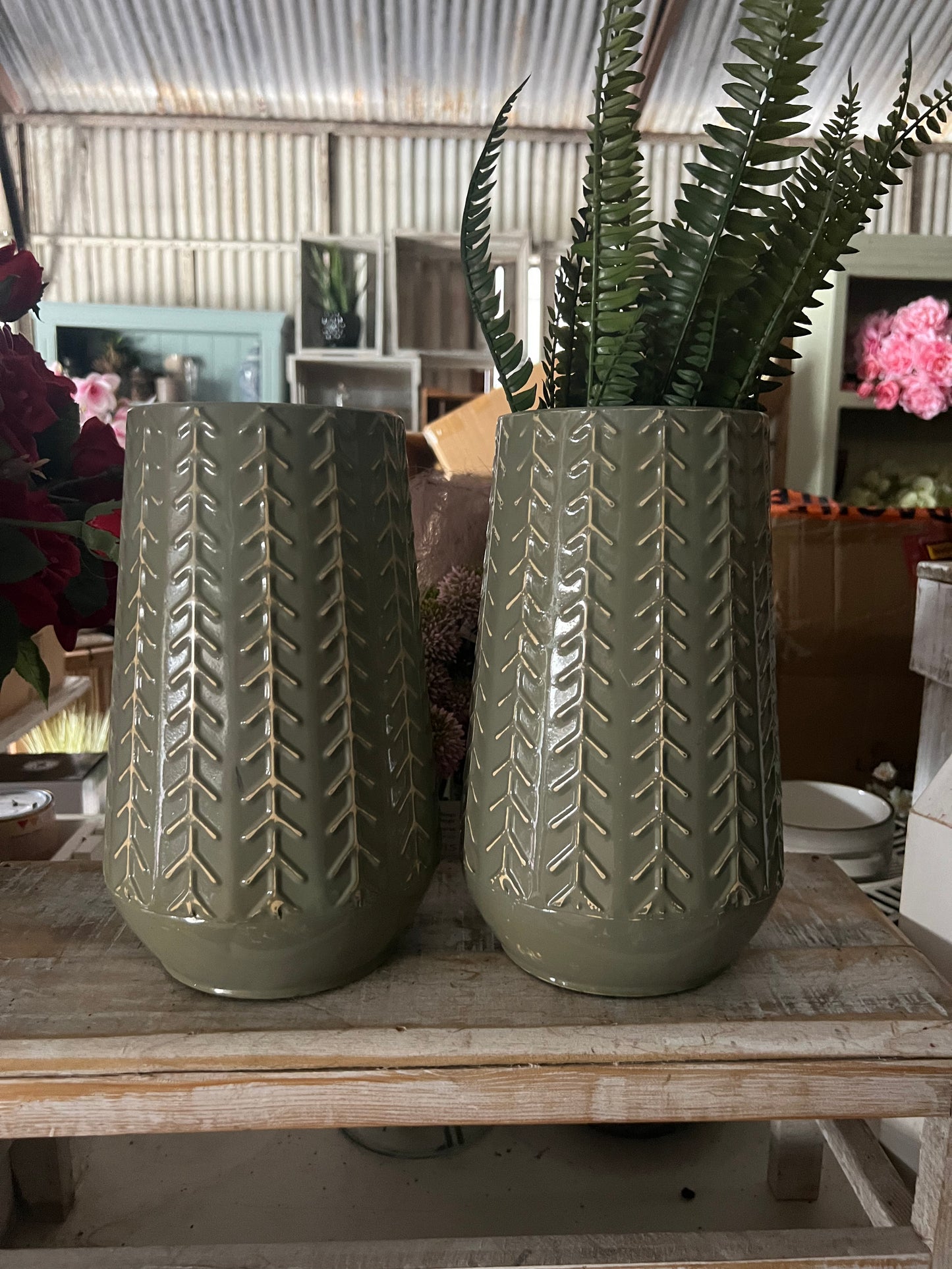 Green Metal Vase