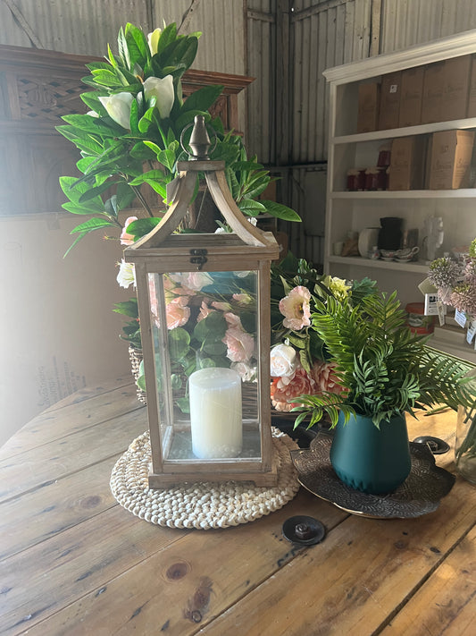 Tall Wooden Glass Lantern