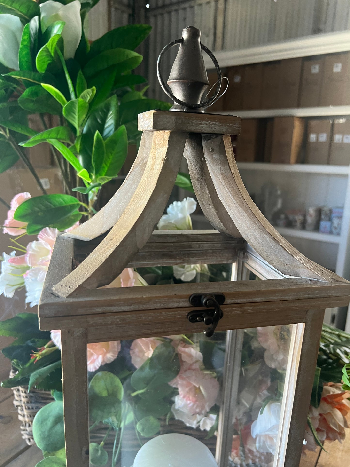 Tall Wooden Glass Lantern