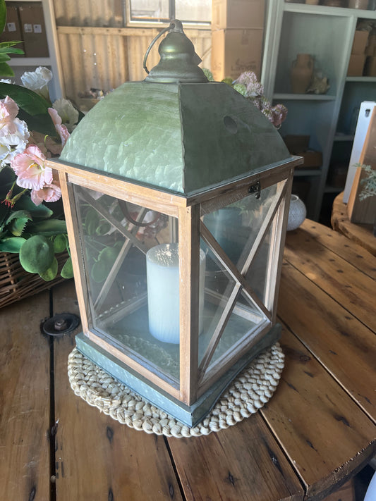 Large Wooden & Glass & Metal Lantern