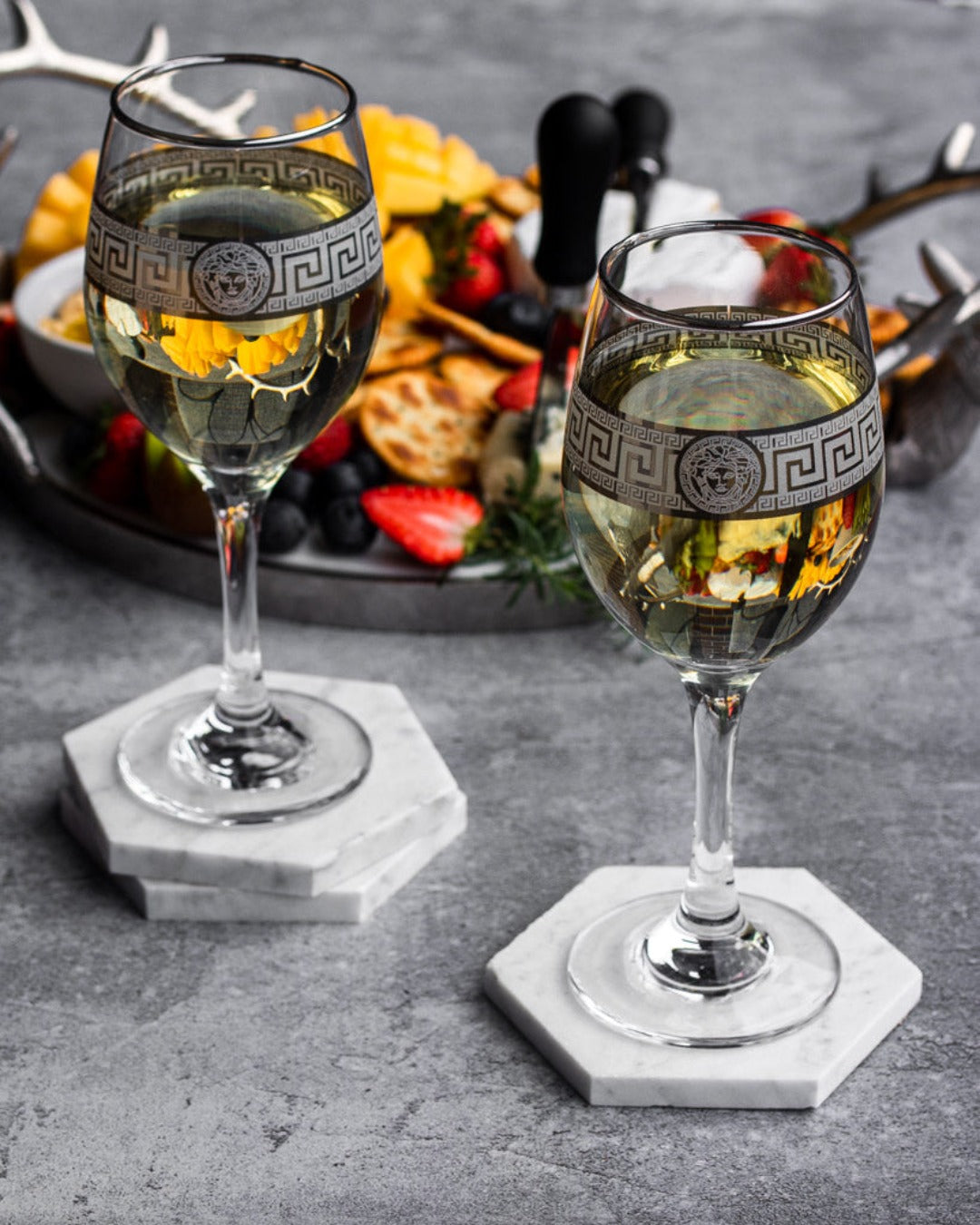 Medusa Stylish & Luxe Design Set/4 Wine Goblet Drinking Glasses Silver