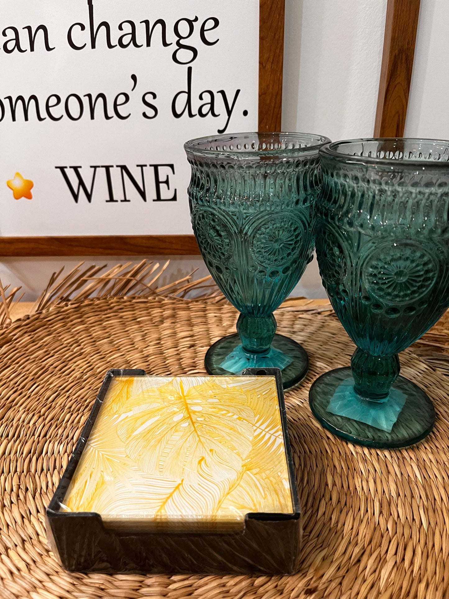 Yellow Leaf Glass Coasters x 4