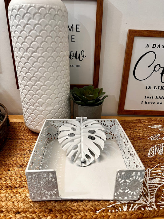 White Leaf Napkin Holder