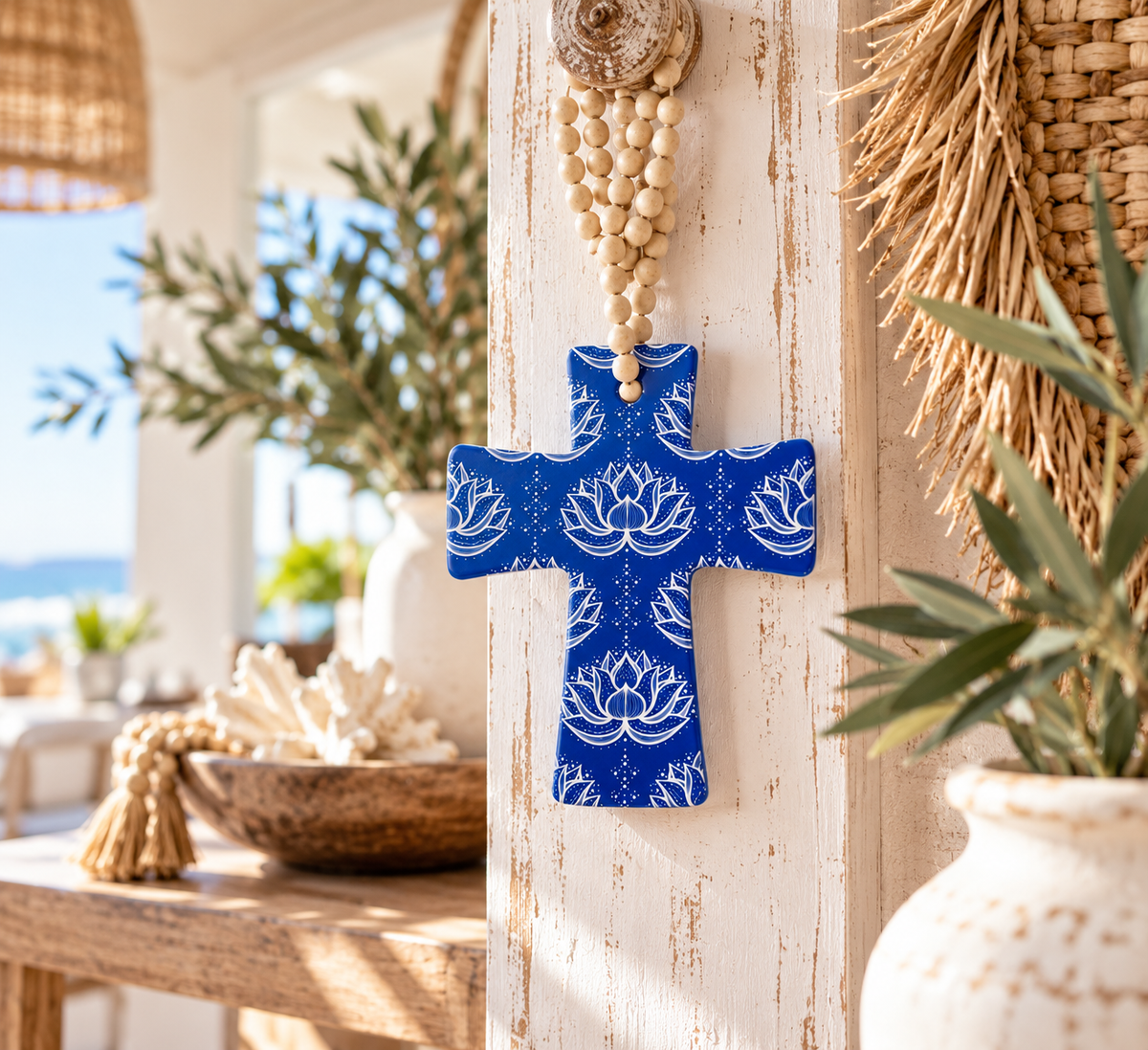 Ceramic Beaded Cross Ornament -Assorted Designs