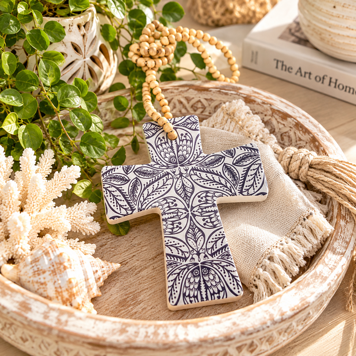 Ceramic Beaded Cross Ornament -Assorted Designs