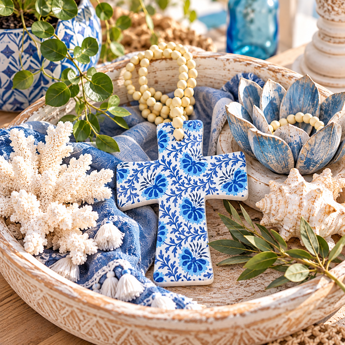 Ceramic Beaded Cross Ornament -Assorted Designs