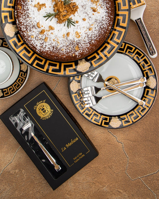 Medusa Set Of 6 Gold Design Cake Forks With Gift Box
