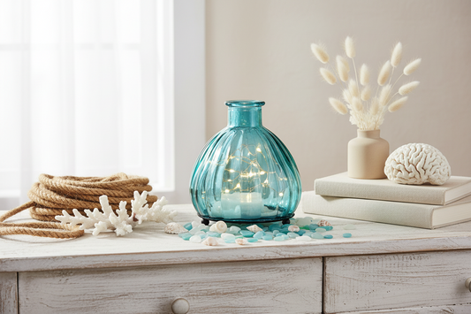 LED Glass Vase Lantern - Blue