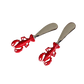 Two red lobster-shaped butter knives on a white background
