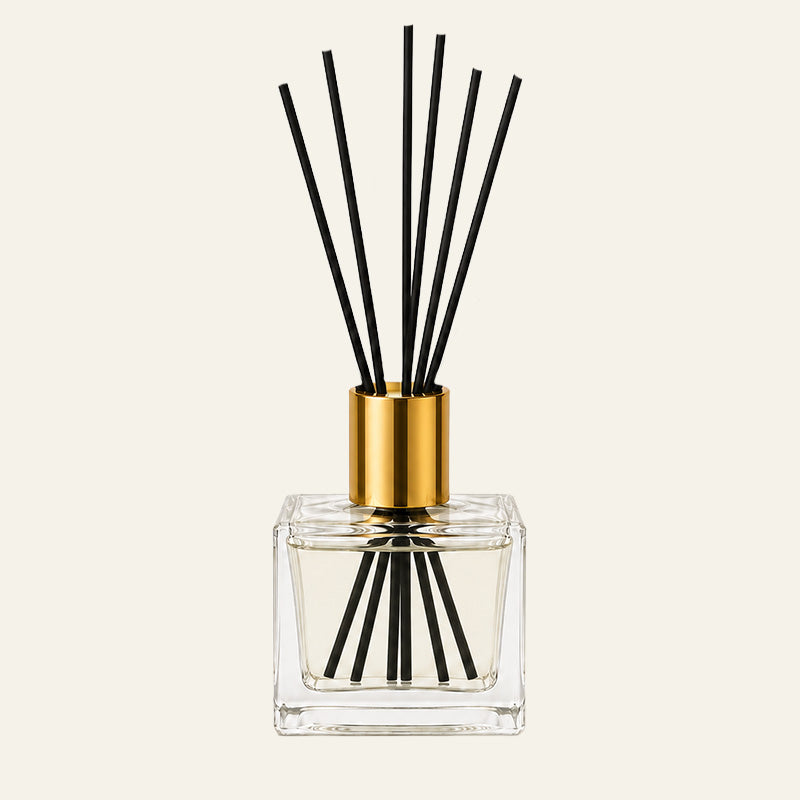 Monarch Luxury Square Reed Diffuser 200ml - Clear Glass with Tall Gold Collar