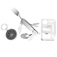 Multitool with fork, knife, spoon, and corkscrew on a white background