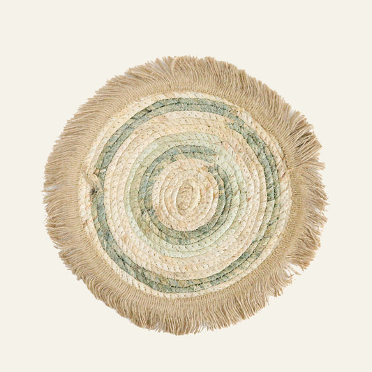 Natural Woven Fringe Placemat with Sage detail - 30cm