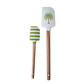 Two spatulas with wooden handles and green accents on a white background