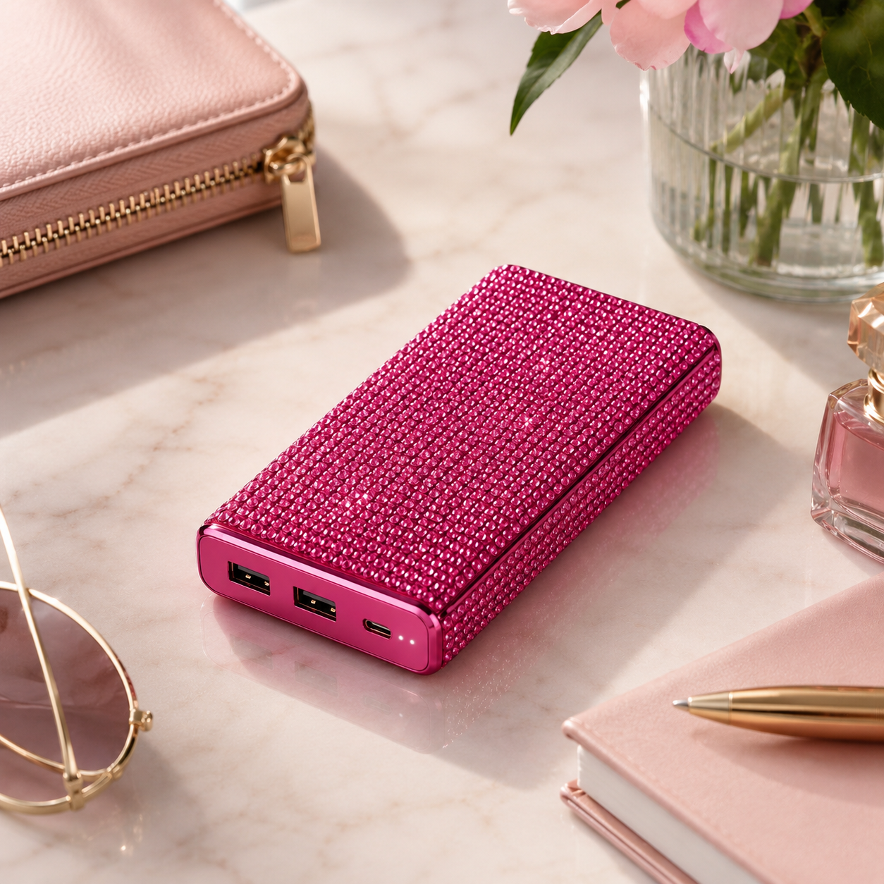 Luxe Crystal Portable Charger, 10,000 mAh - crystal, rose gold, pink, purple, aqua