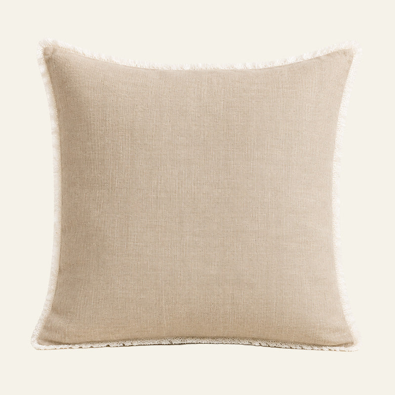 Hand Frayed Pure Linen Cushion Cover - Natural with White Fraying 50x50cm