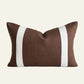 Rectangular chocolate brown and white linen lumbar cushion cover