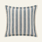 Square stone blue and warm white striped French linen cushion cover with a flat tailored border.