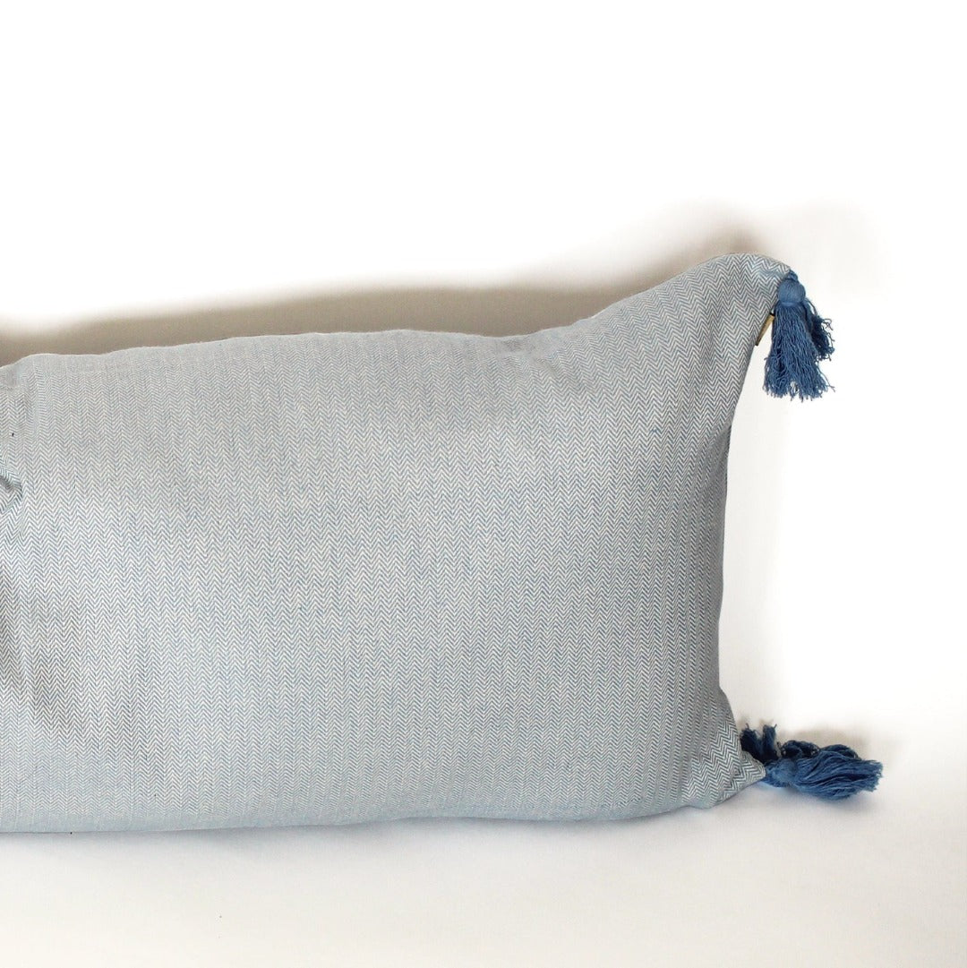 Cotton Herringbone Long Blue Cushion
