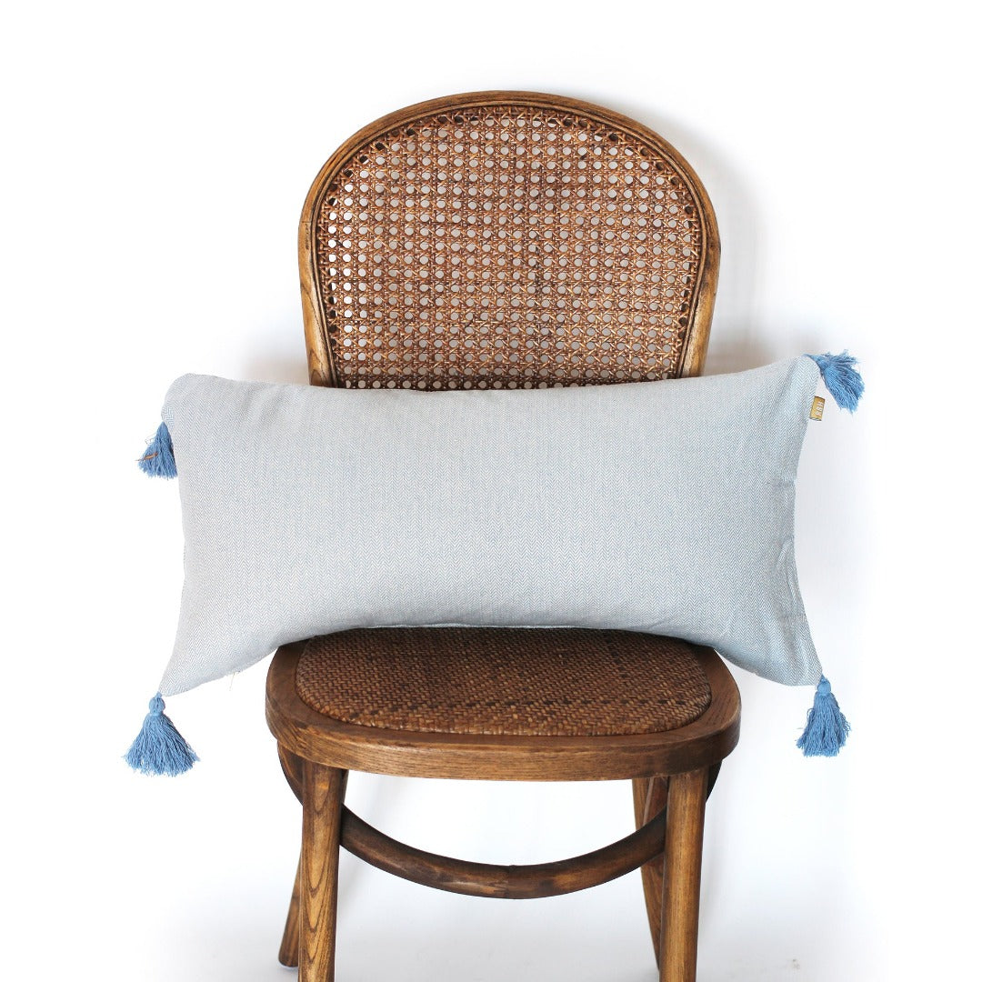 Cotton Herringbone Breakfast Cushion Light Blue