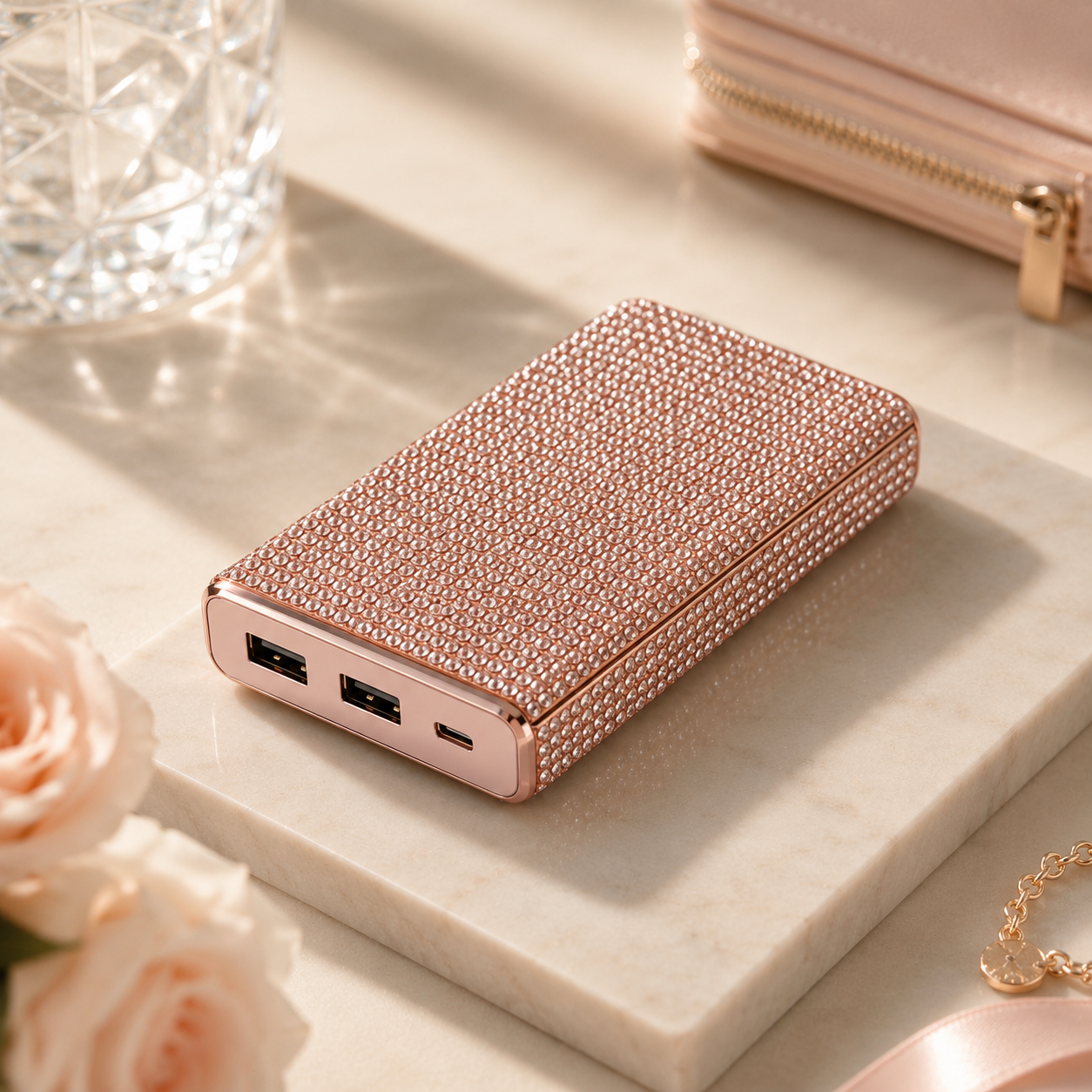 Luxe Crystal Portable Charger, 10,000 mAh - crystal, rose gold, pink, purple, aqua