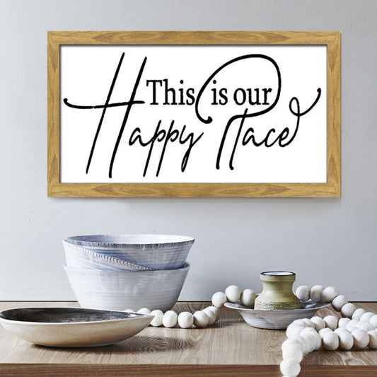 Happy Place Natural Framed Canvas Sign