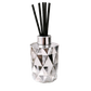 silver geometric diffuser bottle with black reeds