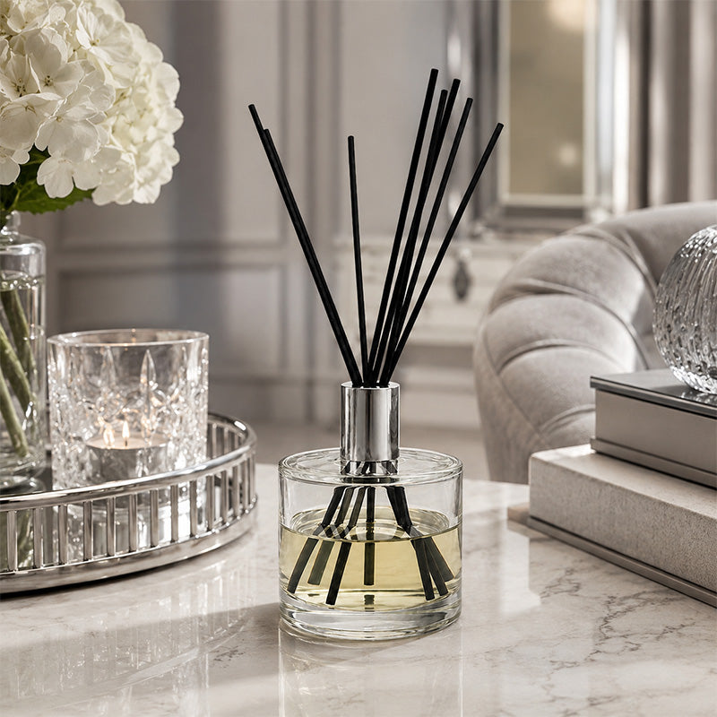 Monarch Luxury Diffuser Round 500ml - Clear Glass with Tall Silver Collar