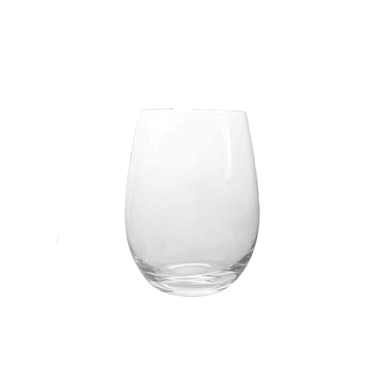 Clear glass stemless wine glass